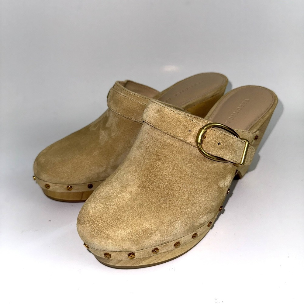 Veronica Beard Hendrix Clogs Tan Suede Studded Sandals Mule Women's Size 8.5 - Picture 6 of 10